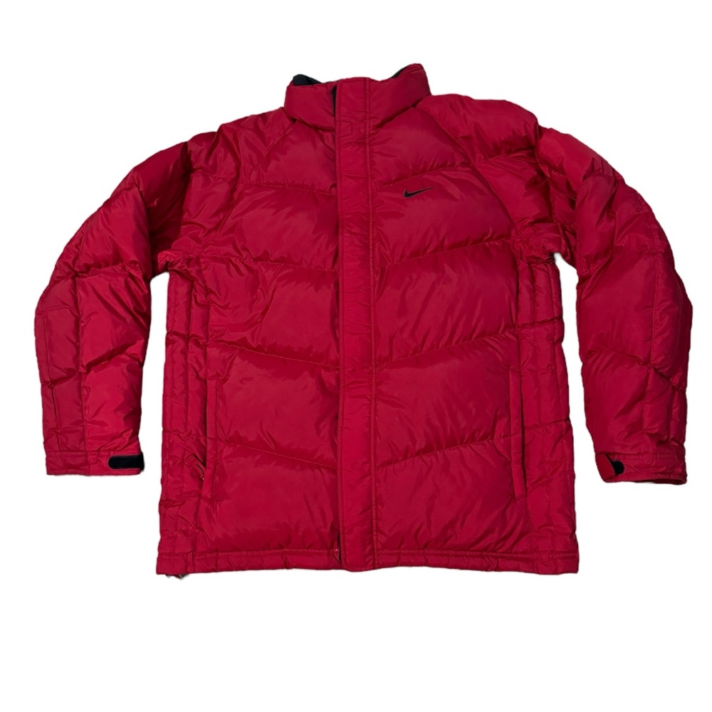 VTG Nike Puffer Down Filled Coat Mens Large Red Back Center Swoosh Y2K